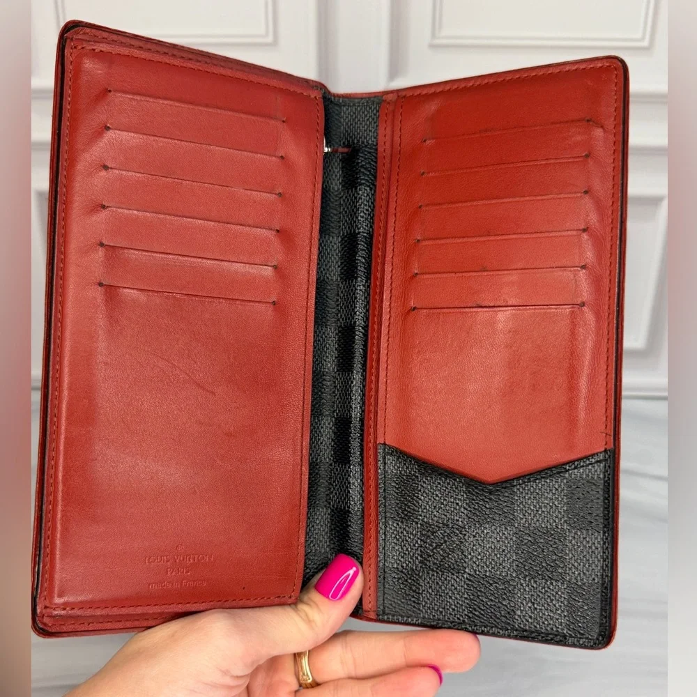 Louis Vuitton Damier Graphite Brazza Bifold Wallet With Red Trim & Interior